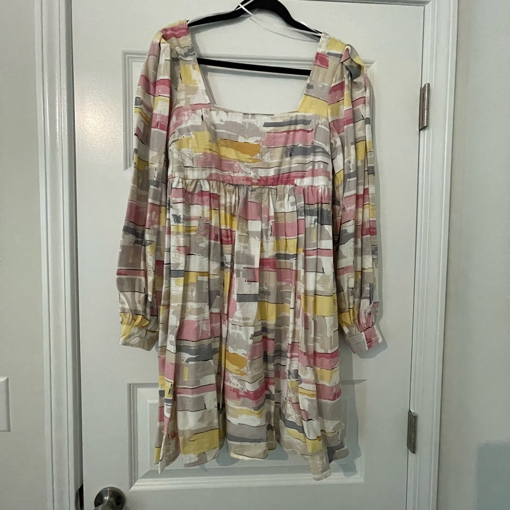 Long Sleeve Woven Printed Baby Doll Dress